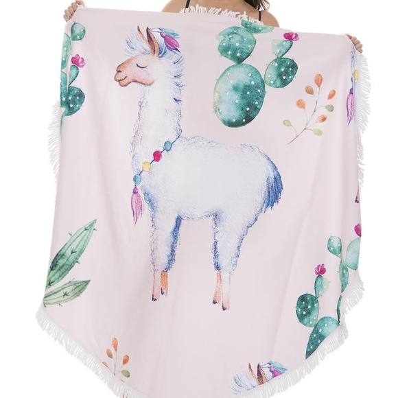 Other - Llama Print Luxury Round Beach Towel w/ Tassels